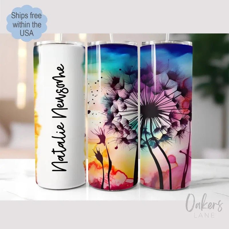 Dandelion Alcohol Ink Personalized Tumbler - Oakers Lane