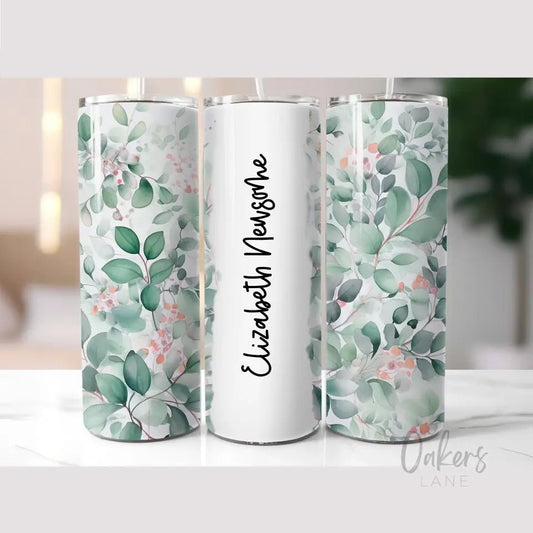 Personalized Green Leaves Skinny Tumbler - Oakers Lane