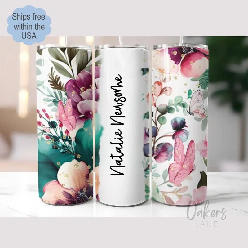 Personalized Summer Floral Tumbler - Oakers Lane