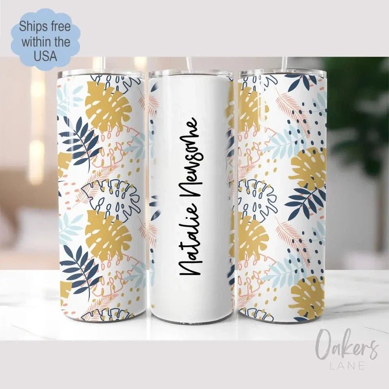 Tropical Floral Personalized Skinny Tumbler - Oakers Lane